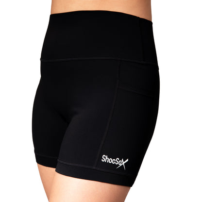 Black Women’s  Running Compression Shorts – 5" No-Ride-Up Running Shorts with Leg Grippers, High-Rise Waist, Pockets | Anti-Chafe, Quick-Dry Fit for Running, Spartan and Triathlon