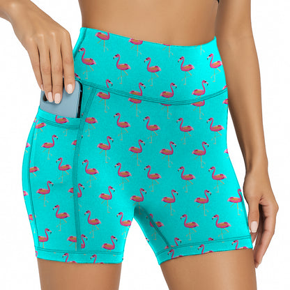 Flamingo Women’s  Running Compression Shorts – 5" No-Ride-Up Running Shorts with Leg Grippers, High-Rise Waist, Pockets | Anti-Chafe, Quick-Dry Fit for Running, Spartan and Triathlon