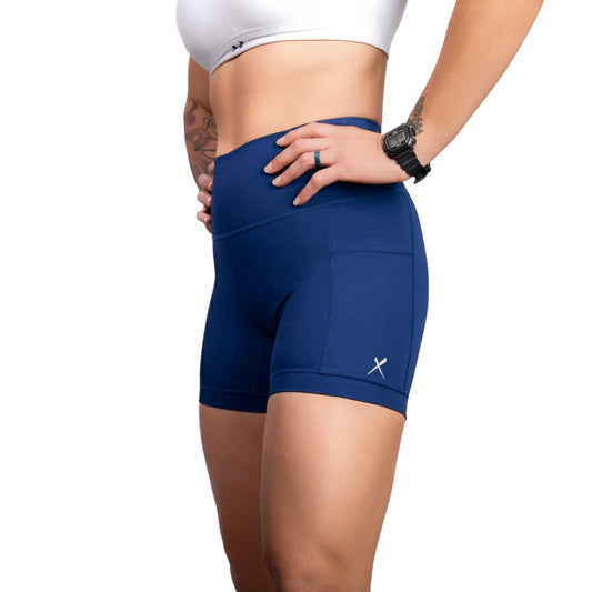 Navy Women’s  Running Compression Shorts – 5" No-Ride-Up Running Shorts with Leg Grippers, High-Rise Waist, Pockets | Anti-Chafe, Quick-Dry Fit for Running, Spartan and Triathlon