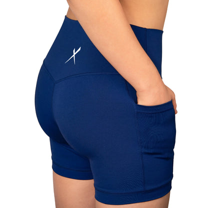 Navy Women’s  Running Compression Shorts – 5" No-Ride-Up Running Shorts with Leg Grippers, High-Rise Waist, Pockets | Anti-Chafe, Quick-Dry Fit for Running, Spartan and Triathlon