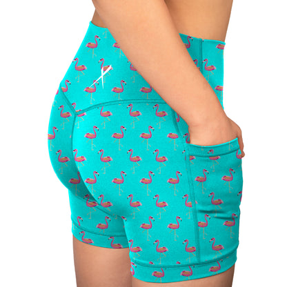 Flamingo Women’s  Running Compression Shorts – 5" No-Ride-Up Running Shorts with Leg Grippers, High-Rise Waist, Pockets | Anti-Chafe, Quick-Dry Fit for Running, Spartan and Triathlon