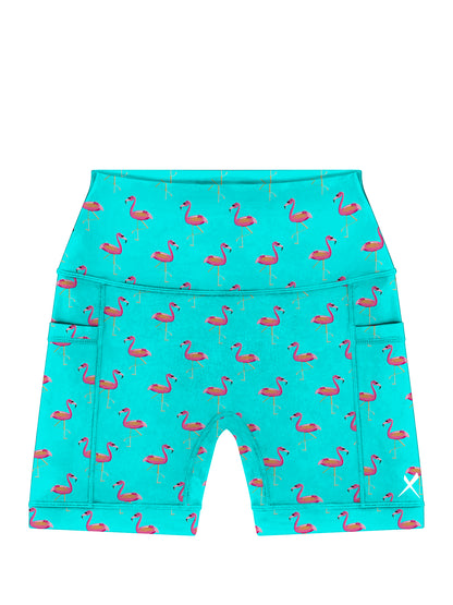 Flamingo Women’s  Running Compression Shorts – 5" No-Ride-Up Running Shorts with Leg Grippers, High-Rise Waist, Pockets | Anti-Chafe, Quick-Dry Fit for Running, Spartan and Triathlon