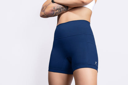 Navy Women’s  Running Compression Shorts – 5" No-Ride-Up Running Shorts with Leg Grippers, High-Rise Waist, Pockets | Anti-Chafe, Quick-Dry Fit for Running, Spartan and Triathlon
